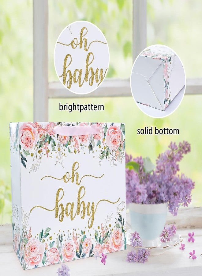 MUNILAIL 13 Inches Baby Girl Gift Bag for Baby Shower Floral Gift Bag with Handle Tissue Paper and Greeting Card for Baby Shower Birthday Party - Image 3